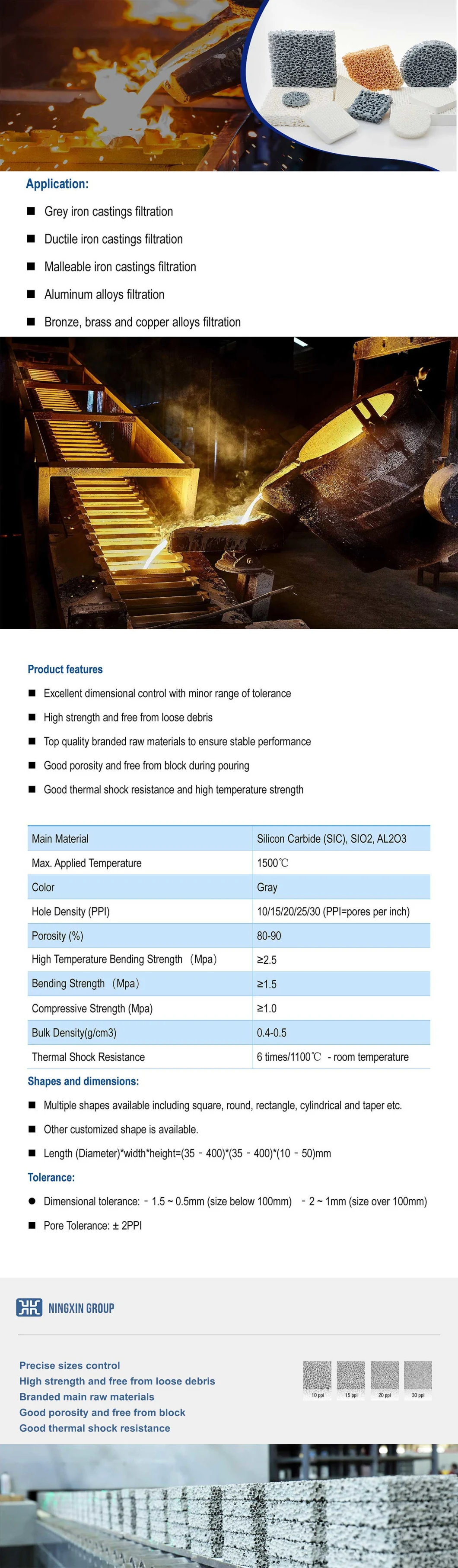 Silicon Carbide Ceramic Foam Filter Sic Foamed Grey Ductile Iron Castings Filtration